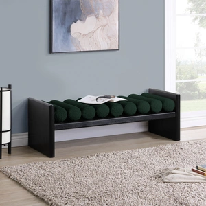 Meridian Furniture Waverly 52-inch Boucle Fabric Bench with Solid Wood Rich Black Finish