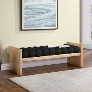 Meridian Furniture Waverly 52-inch Boucle Fabric Bench with Solid Wood Rich Natural Finish