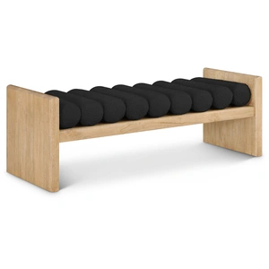 Meridian Furniture Waverly 52-inch Boucle Fabric Bench with Solid Wood Rich Natural Finish