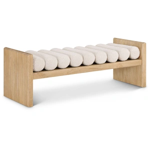 Meridian Furniture Waverly 52-inch Boucle Fabric Bench with Solid Wood Rich Natural Finish