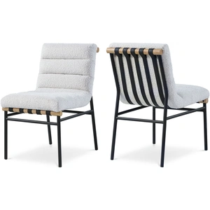Meridian Furniture Burke Boucle Fabric Dining Chair with Matte Black Metal Frame (Set of 2)