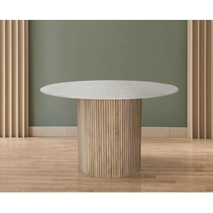 Meridian Furniture Oakhill 47-inch Round Marble Dining Table with Solid Mango Wood Base, White