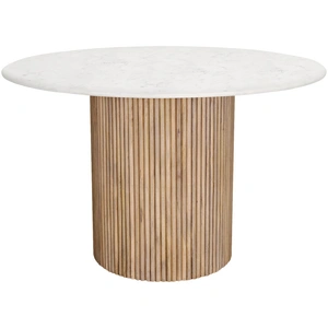 Meridian Furniture Oakhill 47-inch Round Marble Dining Table with Solid Mango Wood Base, White