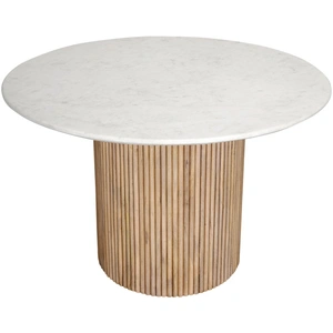 Meridian Furniture Oakhill 47-inch Round Marble Dining Table with Solid Mango Wood Base, White