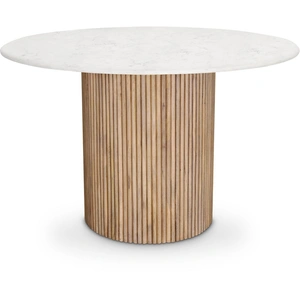 Meridian Furniture Oakhill 47-inch Round Marble Dining Table with Solid Mango Wood Base, White