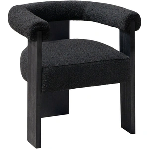 Meridian Furniture Barrel Boucle Fabric Dining Chair with Solid Wood Black Frame