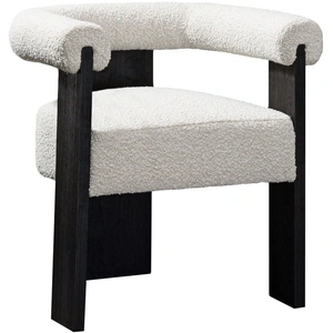 Meridian Furniture Barrel Boucle Fabric Dining Chair with Solid Wood Black Frame