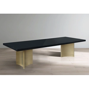 Meridian Furniture Immerse Extendable Rectangular Lacquer Dining Table with Brushed Gold Stainless Steel Base, Black