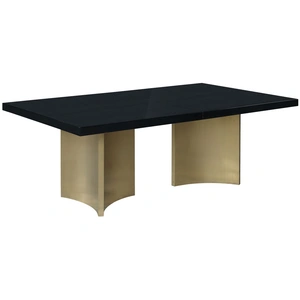 Meridian Furniture Immerse Extendable Rectangular Lacquer Dining Table with Brushed Gold Stainless Steel Base, Black