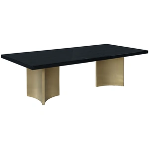 Meridian Furniture Immerse Extendable Rectangular Lacquer Dining Table with Brushed Gold Stainless Steel Base, Black