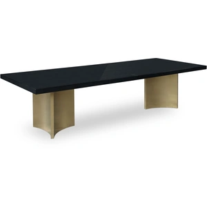 Meridian Furniture Immerse Extendable Rectangular Lacquer Dining Table with Brushed Gold Stainless Steel Base, Black