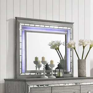 ACME Antares Rectangular Mirror w/LED Lighting, Light Gray