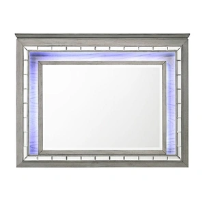 ACME Antares Rectangular Mirror w/LED Lighting, Light Gray