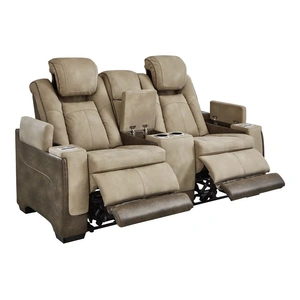 Ashley Furniture Ashley Next-Gen Durapella Polyester/PU Dual Power Reclining Loveseat w/Console, Sand