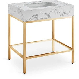 Meridian Furniture Marmo 30-inch Marble Single Bathroom Vanity with Ceramic Sink