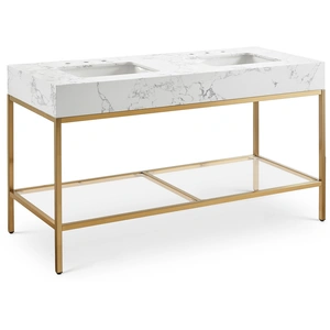 Meridian Furniture Marmo 60-inch Marble Double Bathroom Vanity with Ceramic Sinks