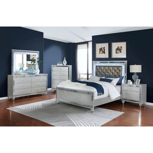 Coaster Gunnison Leatherette/Wood Panel Bedroom Set w/LED Lighting, Silver Metallic
