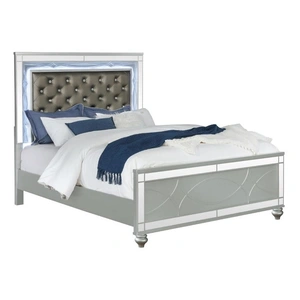Coaster Gunnison Leatherette/Wood Panel Bed w/LED Lighting, Silver Metallic