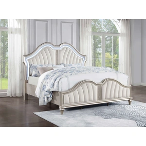 Coaster Evangeline Fabric/Wood Tufted Platform Bed w/LED, Silver Oak/Ivory