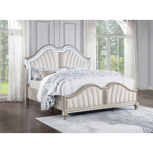 Coaster Evangeline Fabric/Wood Tufted Panel Bedroom Set w/LED Light, Silver Oak/Ivory