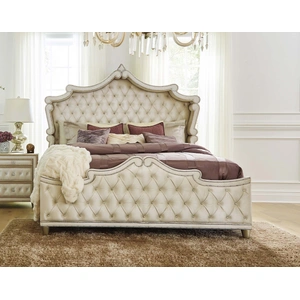 Coaster Antonella Velvet Tufted Bedroom Set, Camel/Ivory