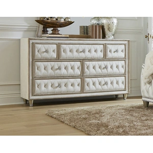 Coaster Antonella Velvet Upholstered Dresser w/7 Drawers, Ivory/Camel