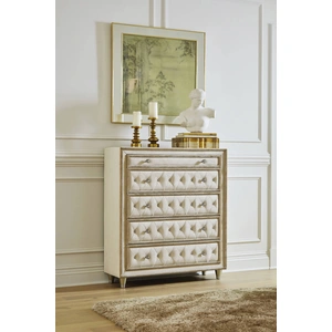 Coaster Antonella Velvet Chest w/5 Drawers, Camel/Ivory
