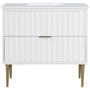 Meridian Furniture Modernist 36-inch Quartz  & Wood Veneer Single Bathroom Vanity with Brushed Metal Legs & Ceramic Sink, White
