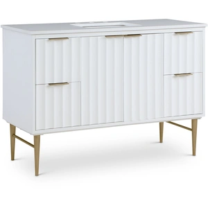 Meridian Furniture Modernist 48-inch Quartz  & Wood Veneer Single Bathroom Vanity with Brushed Legs & Ceramic Sink, White
