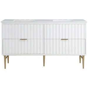 Meridian Furniture Modernist 60-inch Quartz  & Wood Veneer Double Bathroom Vanity with Brushed Legs & Ceramic Sinks, White