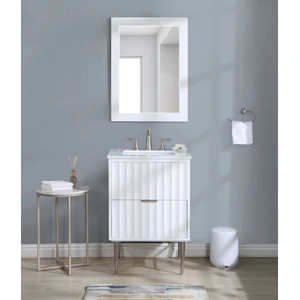 Meridian Furniture Modernist 24-inch Quartz  & Wood Veneer Single Bathroom Vanity with Brushed Metal Legs & Ceramic Sink, White