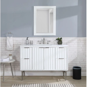 Meridian Furniture Modernist 48-inch Quartz  & Wood Veneer Single Bathroom Vanity with Brushed Legs & Ceramic Sink, White