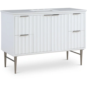 Meridian Furniture Modernist 48-inch Quartz  & Wood Veneer Single Bathroom Vanity with Brushed Legs & Ceramic Sink, White