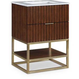 Meridian Furniture Monad 24-inch Marble & Wood Veneer Single Bathroom Vanity with Brushed Gold Base & Ceramic Sink
