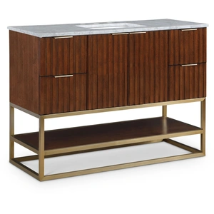 Meridian Furniture Monad 48-inch Marble & Wood Veneer Single Bathroom Vanity with Brushed Gold Base & Ceramic Sink