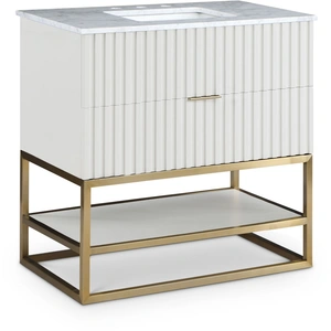 Meridian Furniture Monad 36-inch Marble & Wood Veneer Single Bathroom Vanity with Brushed Gold Base & Ceramic Sink
