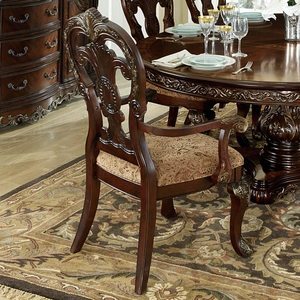 Homelegance Deryn Park Antique Fabric/Wood Dining Arm Chair, Cherry/Brown (Set of 2)