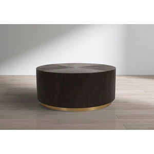 Meridian Furniture Nile 36-inch Round Wood Coffee Table with Brushed Gold Base, Oak