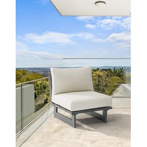 Meridian Furniture Maldives Outdoor Patio Waterproof Fabric Modular Accent Armless Chair with Dark Grey Aluminum Frame, Cream