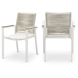 Meridian Furniture Maldives Outdoor Patio Mesh Waterproof Fabric Dining Arm Chair with Dark Grey Aluminum Frame (Set of 2)