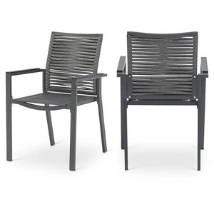 Meridian Furniture Maldives Outdoor Patio Mesh Waterproof Fabric Dining Arm Chair with Dark Grey Aluminum Frame (Set of 2)
