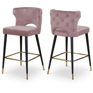 Meridian Furniture Kelly Velvet Counter Stool with Black Metal Legs & Gold Tips (Set of 2)