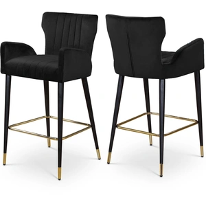 Meridian Furniture Luxe Velvet Counter Stool with Black Metal Legs & Gold Tips (Set of 2)