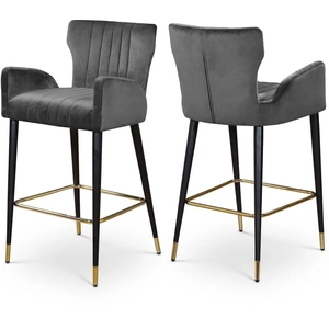Meridian Furniture Luxe Velvet Counter Stool with Black Metal Legs & Gold Tips (Set of 2)