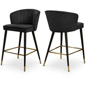 Meridian Furniture Cassie Velvet Counter Stool with Black Metal Legs & Gold Tips (Set of 2)