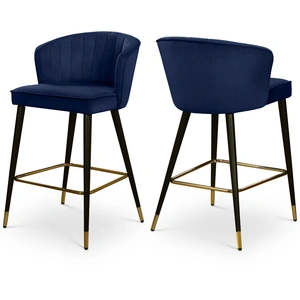 Meridian Furniture Cassie Velvet Counter Stool with Black Metal Legs & Gold Tips (Set of 2)