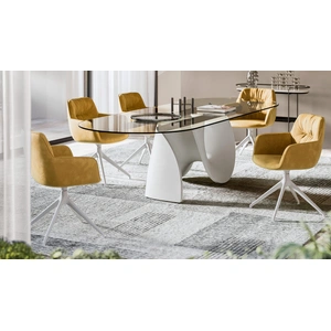 Calligaris Cocoon Fabric/Metal 360° Swivel Customizable Padded Plush Seat Dining Armchair (Set of 4)