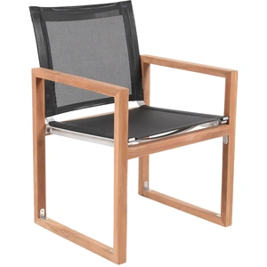 Meridian Furniture Tulum Outdoor Patio Mesh Waterproof Fabric Dining Arm Chair with Natural Teak Base