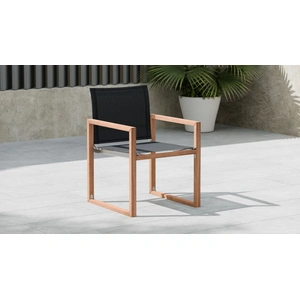 Meridian Furniture Tulum Outdoor Patio Mesh Waterproof Fabric Dining Arm Chair with Natural Teak Base