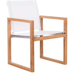 Meridian Furniture Tulum Outdoor Patio Mesh Waterproof Fabric Dining Arm Chair with Natural Teak Base